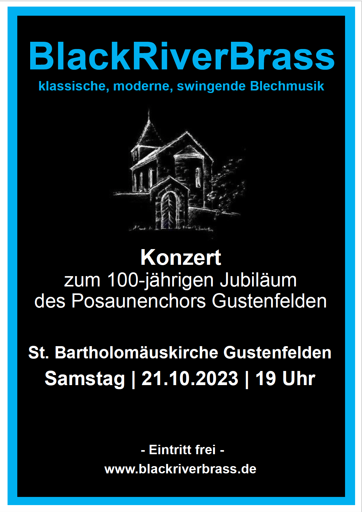 Konzertplakat - BlackRiverBrass in Gustenfelden, 100 Jahre Posaunenchor Gustenfelden